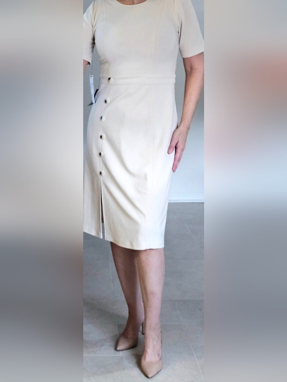 Maggy London Cream Button-Detail Midi Dress 8